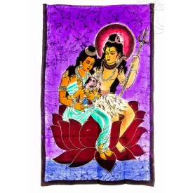 Ganesha Shivaval és Parvatival, falikép - lila 75x115