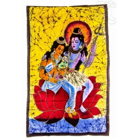 Ganesha Shivaval és Parvatival, falikép - sárga 75x115