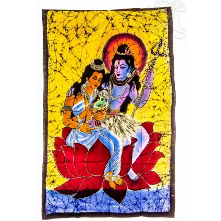 Ganesha Shivaval és Parvatival, falikép - sárga 75x115