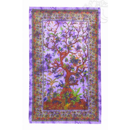 Életfás ágytakaró lila, falidísz - 129x210