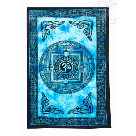 Mandalás ágytakaró tibeti Om-mal-kék, falidísz - 135x201