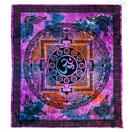Mandalás ágytakaró tibeti Om-mal-lila, falidísz - 203x228