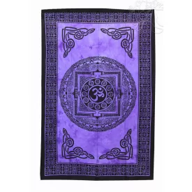   Mandalás ágytakaró tibeti Om-mal-lila, falidísz - 133x201