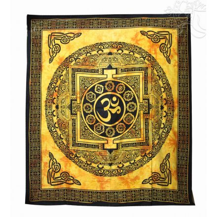 Mandalás ágytakaró tibeti Om-mal- narancs, falidísz - 203x228