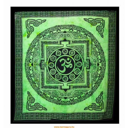 Mandalás ágytakaró tibeti Om-mal- zöld, falidísz - 200x216