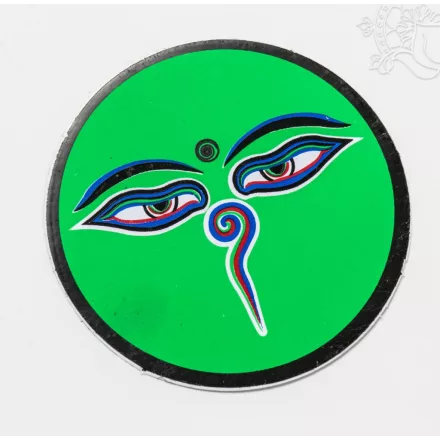 Buddha szem kerek matrica, zöld