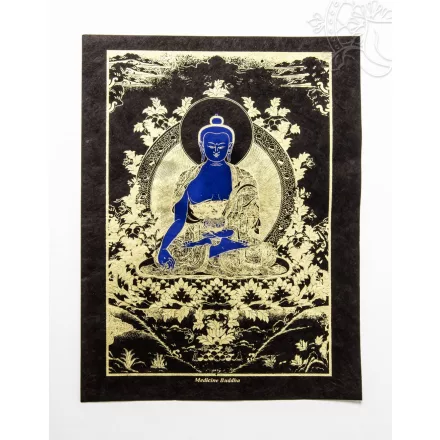 Gyógyító Buddha fekete mártott papír (LOKTA) falikép- 35 x 46 cm