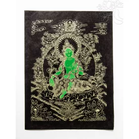   Zöld Tara fekete mártott papír (LOKTA) falikép - 35 x 46 cm