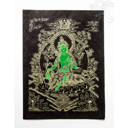 Zöld Tara fekete mártott papír (LOKTA) falikép - 35 x 46 cm