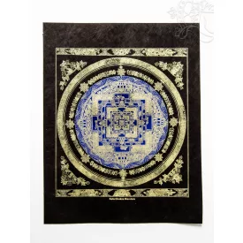   Kalacsakra Mandala fekete mártott papír (LOKTA) falikép, kék - 35 x 46 cm