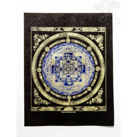 Kalacsakra Mandala fekete mártott papír (LOKTA) falikép, kék - 35 x 46 cm