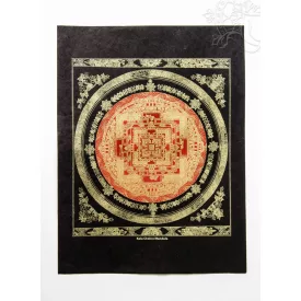   Kalacsakra Mandala fekete mártott papír (LOKTA) falikép, piros - 35 x 46 cm