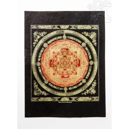Kalacsakra Mandala fekete mártott papír (LOKTA) falikép, piros - 35 x 46 cm