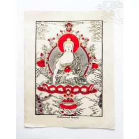  Shakyamuni Buddha mártott papír (LOKTA) falikép piros díszítéssel - 38 x 50 cm