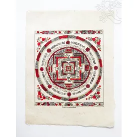   Kalacsakra Mandala mártott papír (LOKTA) falikép piros díszítéssel - 38 x 50 cm