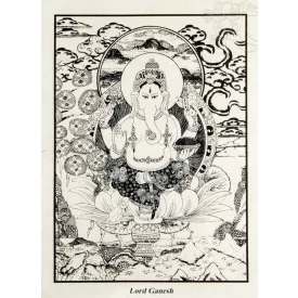 Ganesha  mártott papír (LOKTA) falikép - 51 x 76 cm