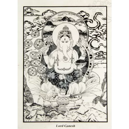 Ganesha  mártott papír (LOKTA) falikép - 51 x 76 cm