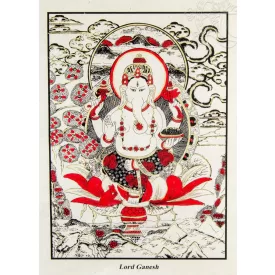   Ganesha mártott papír (LOKTA) falikép- piros díszítéssel - 51 x 76 cm