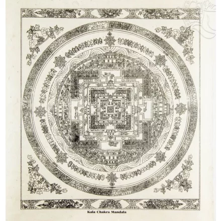Kalachakra mandala mártott papír (LOKTA) falikép - 51 x 76 cm