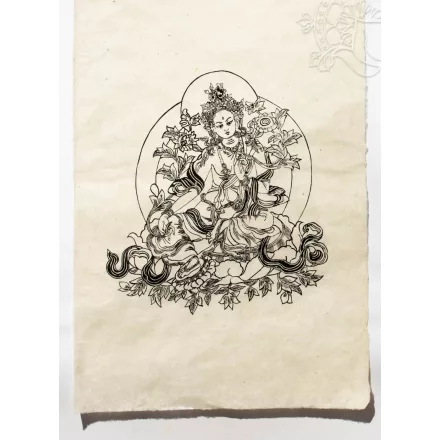 Zöld Tara mártott papír (LOKTA ) falikép - 51 x 76 cm
