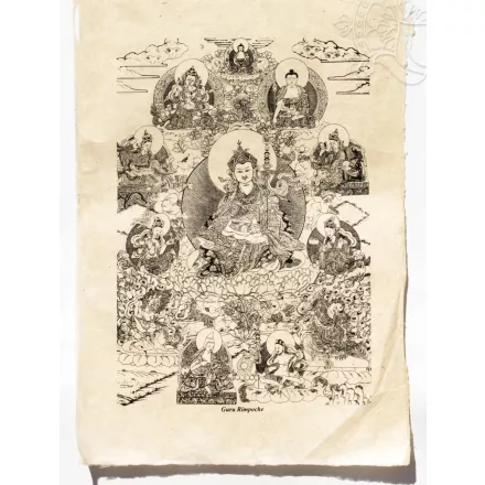 Guru Rinpoche mártott papír (LOKTA) falikép - 51 x 76 cm