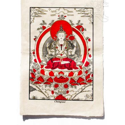 Csenrézi mártott papír (LOKTA) falikép piros díszítéssel - 51 x 76 cm