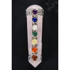 Rózsakvarc energetizáló rúd, 7 csakra kővel