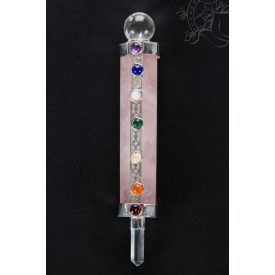   Rózsakvarc-hegyikristály energetizáló rúd, 7 csakra kővel