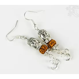 Rudraksha fülbevaló Buddha fejjel, OM-mal
