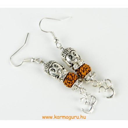 Rudraksha fülbevaló Buddha fejjel, OM-mal