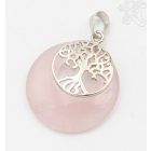 Rózsakvarc fánk alakú medál, életfával