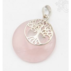 Rózsakvarc fánk alakú medál, életfával