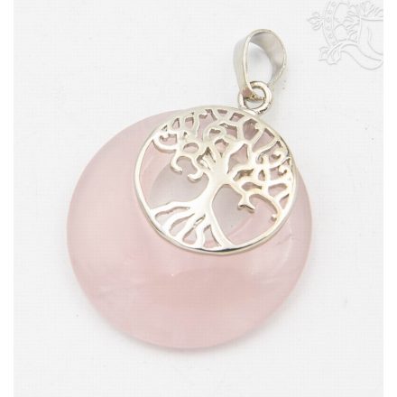 Rózsakvarc fánk alakú medál, életfával