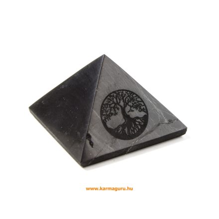Shungit energetizáló piramis életfa mintával - 5x5 cm