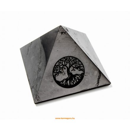 Shungit energetizáló piramis életfa mintával - 10x10 cm