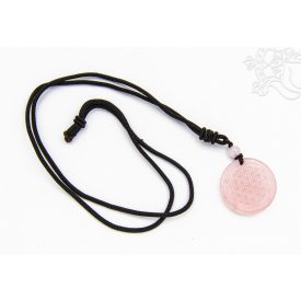   Rózsakvarc kristály medál, életvirág szimbólummal, zsinórral