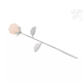 Rózsakvarc rózsa fém szárral – 16 cm
