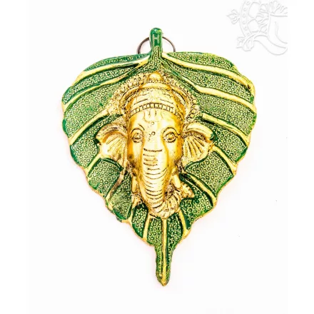 Ganesha Bódhi levélen fém fali függő - 13 cm