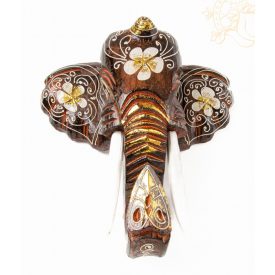 Fa elefánt fej, fali függő - barna - 25 cm