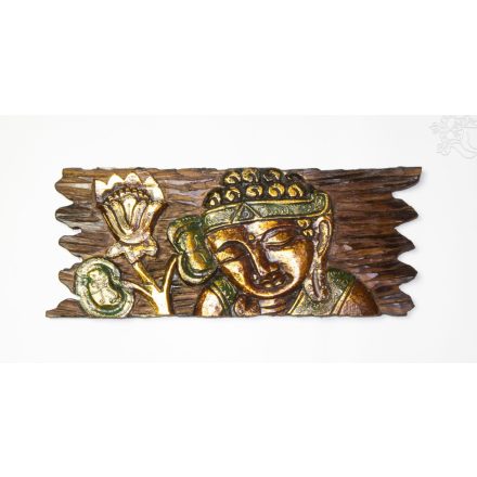 Buddha fejes, vörös-arany színű, fa fali dísz - 50 cm