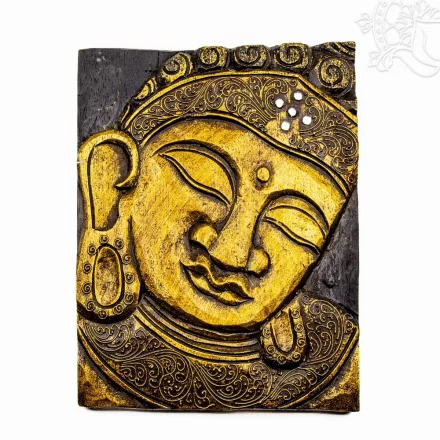 Buddha fejes fa fali dísz - 26 x 32 cm