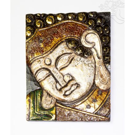 Buddha fejes, fehér-bronz színű, fa fali dísz - 24 x 30 cm