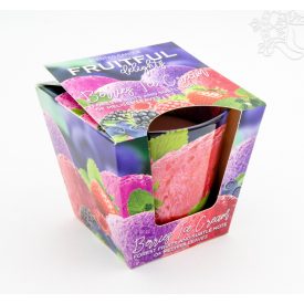   Dísz poharas illatgyertya - erdei gyümölcsös fagylalt a melissa (citromfű) levelével