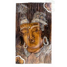   3 részes, Buddhás, barna színű, fa fali dísz - 60 x 100 cm