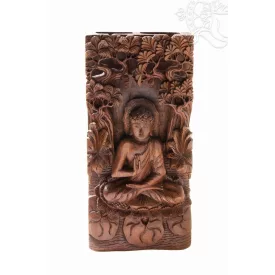   Áldó Buddha lótuszban térbeli faragott fali dísz - 40x20 cm