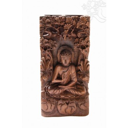Áldó Buddha lótuszban térbeli faragott fali dísz - 40x20 cm