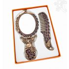 Tükör fésűvel - bronz színű, pávatollas, virágmintás