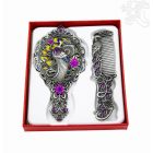 Tükör fésűvel - színes, pávatoll motívummal díszített