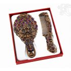 Tükör fésűvel - színes, pávatoll motívummal díszített