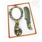 Tükör fésűvel - arany színű virágos, pávás